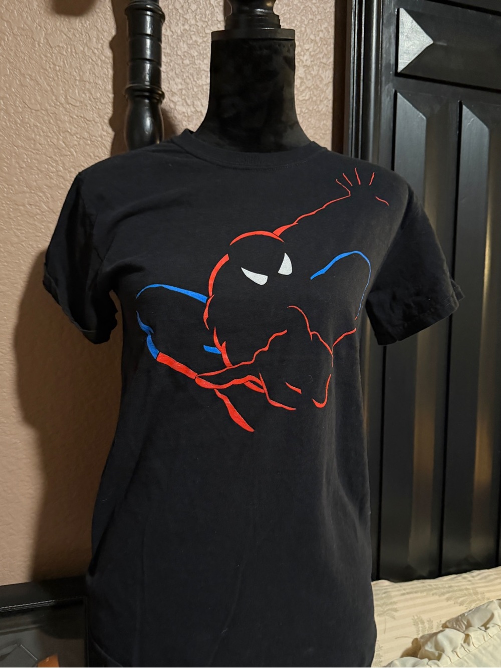 Marvel Men's Black Spider‑Silhouette Tee with Red & Blue Accents